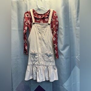 Forever Me girls' corduroy pinafore dress with a long-sleeve floral shirt